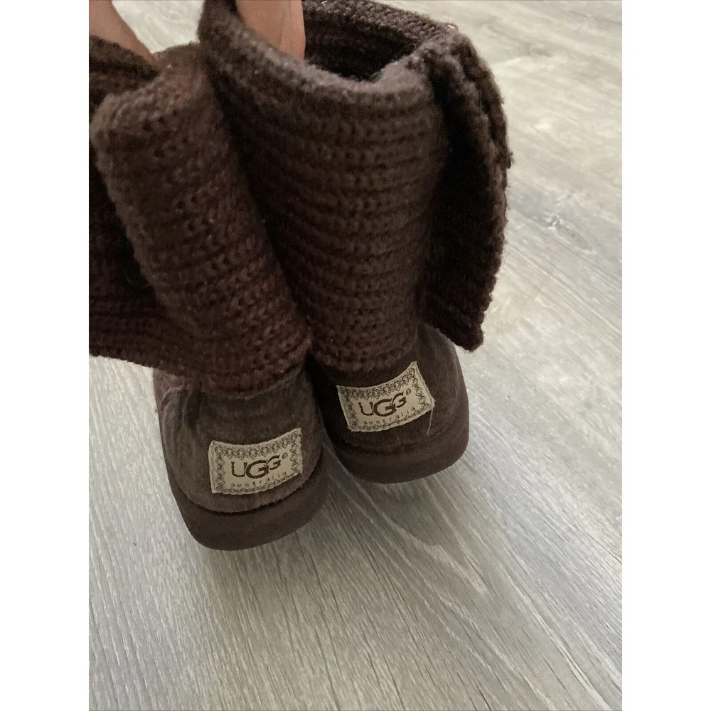 UGG Australia 5649 Women's Brown Woven Textile Fold Down Sweater Boots US Size 4